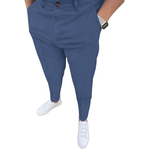 🆕 Men Blue Fashion Stretch Dress Slim Fit Plaid Business Suit Pants Casual Golf - Picture 1 of 6